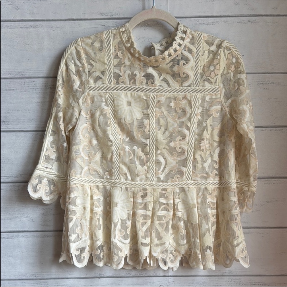 Anthropologie HD in Paris Neutral Lace Top